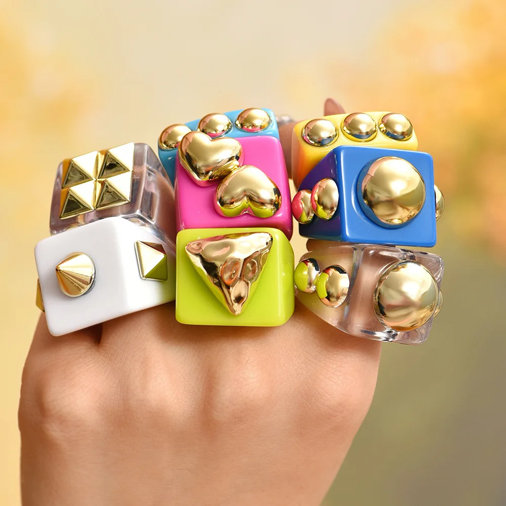 New Trendy Kids Cute Colorful Candy Transparent Handmade Resin Plastic Acrylic Finger Ring/