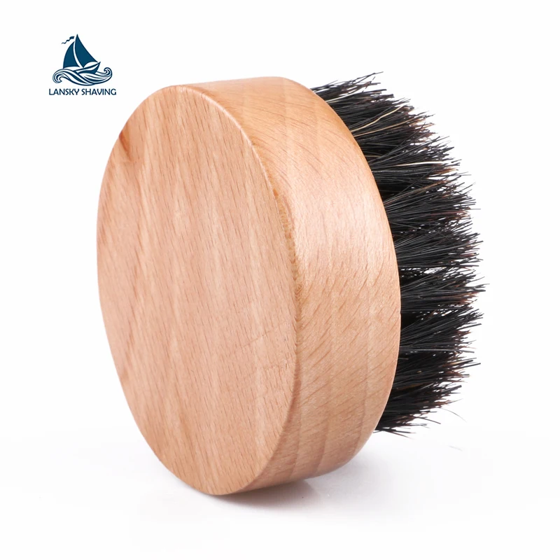 custom logo eco-friendly wood facial cleaning round beard brush