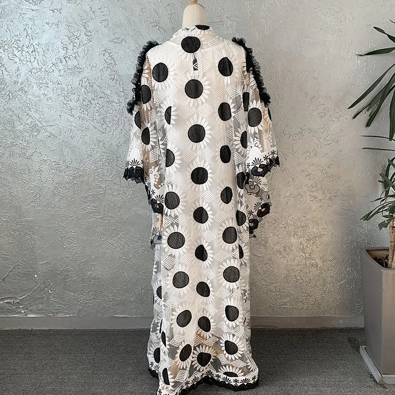 African women long dress lace plus size women long dress floral pattern see-through long dress with dots women Abaya