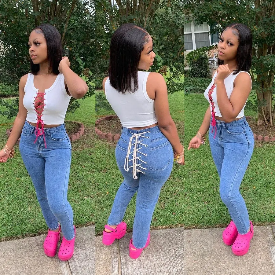 Женские джинсовые брюки в полную длину, винтажные панталоны, облегающие брюки boyfrineds, джинсы, брюки со шнуровкой сзади