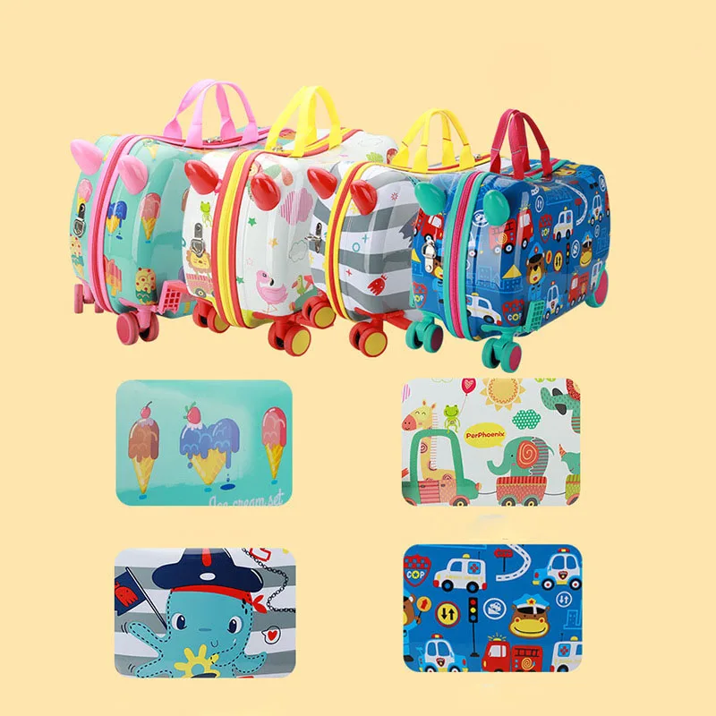 Wholesale New Fashion Ride on kids Luggage With Spinner Wheels Suitcase Cartoon kids suitcase