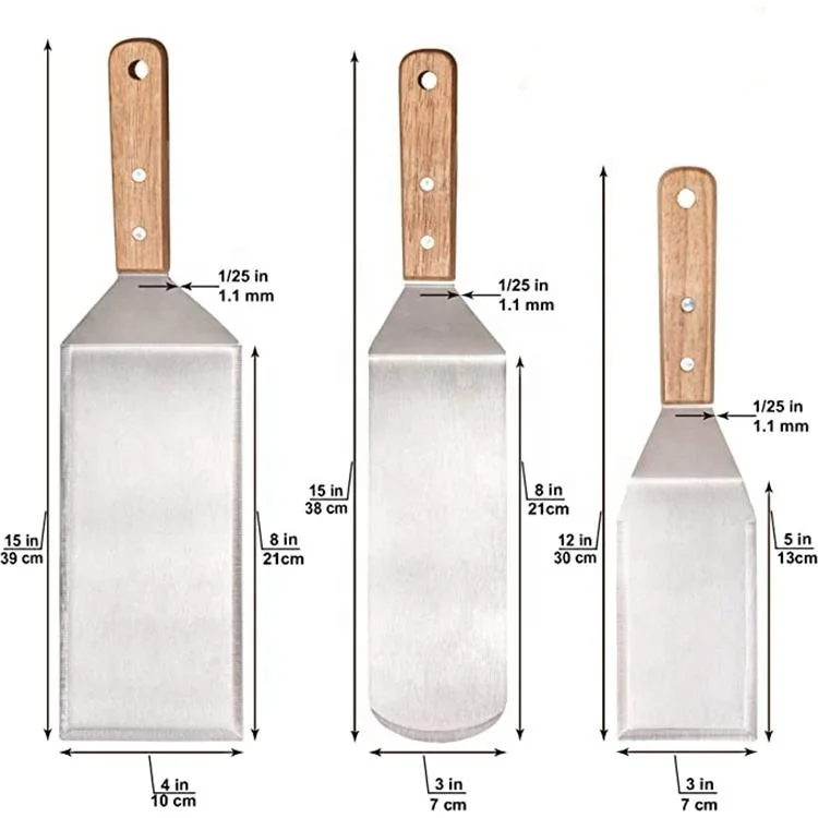 Professional Spatula Set Stainless Steel Pancake Hamburger Turner Griddle Flipper Scraper 4X8 Inch For Bbq Grill Flat Top