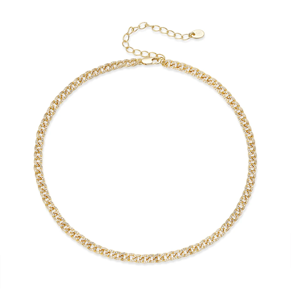 Handmade 18k Gold Plated Pave Micron White Diamond Cz Fine Chain Necklace 925 Sterling Silver Jewelry For Girls