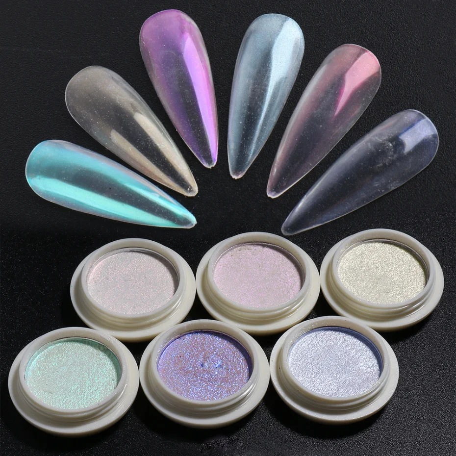 Wholesale 6 colors solid powder nail glitter aurora mirror chrome mermaid pigment holographic powder
