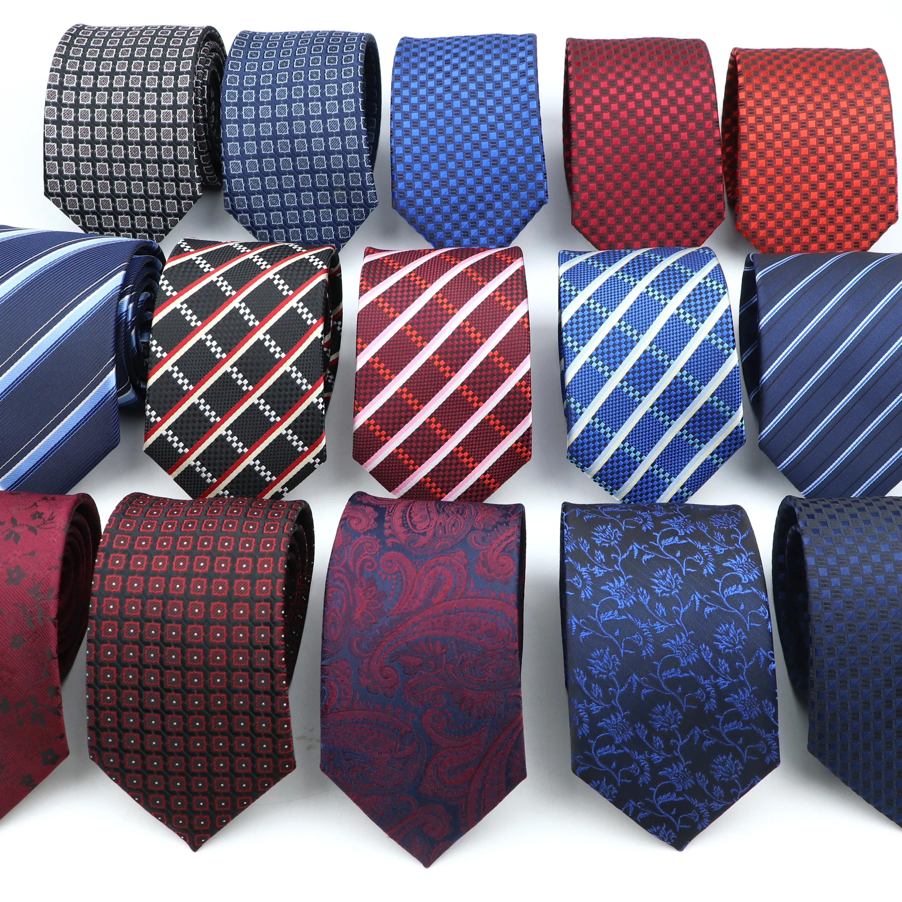 Tie For Men Jacquard Striped Plaid Paisley Blue Red Necktie Polyester Male Narrow Tie Skinny Tuxedo Suit Shirt Accessory Gift