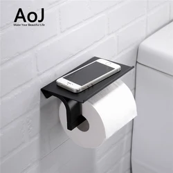 Wall mounted bathroom accessories set mobile phone shelf black toilet paper holder