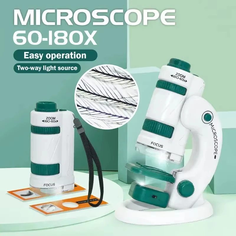 Научная игрушка 180-60x светодиодный ручной цифровой микроскоп уличный Карманный для микробиологического наблюдения детей