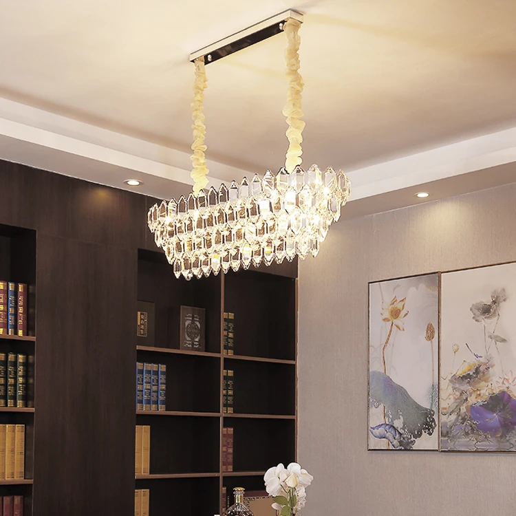 Post Modern Luxury Crystal Rectangle Chandelier Switch Control Hanging Lights for Living Room Dinning Hotel Lobby Restaurant