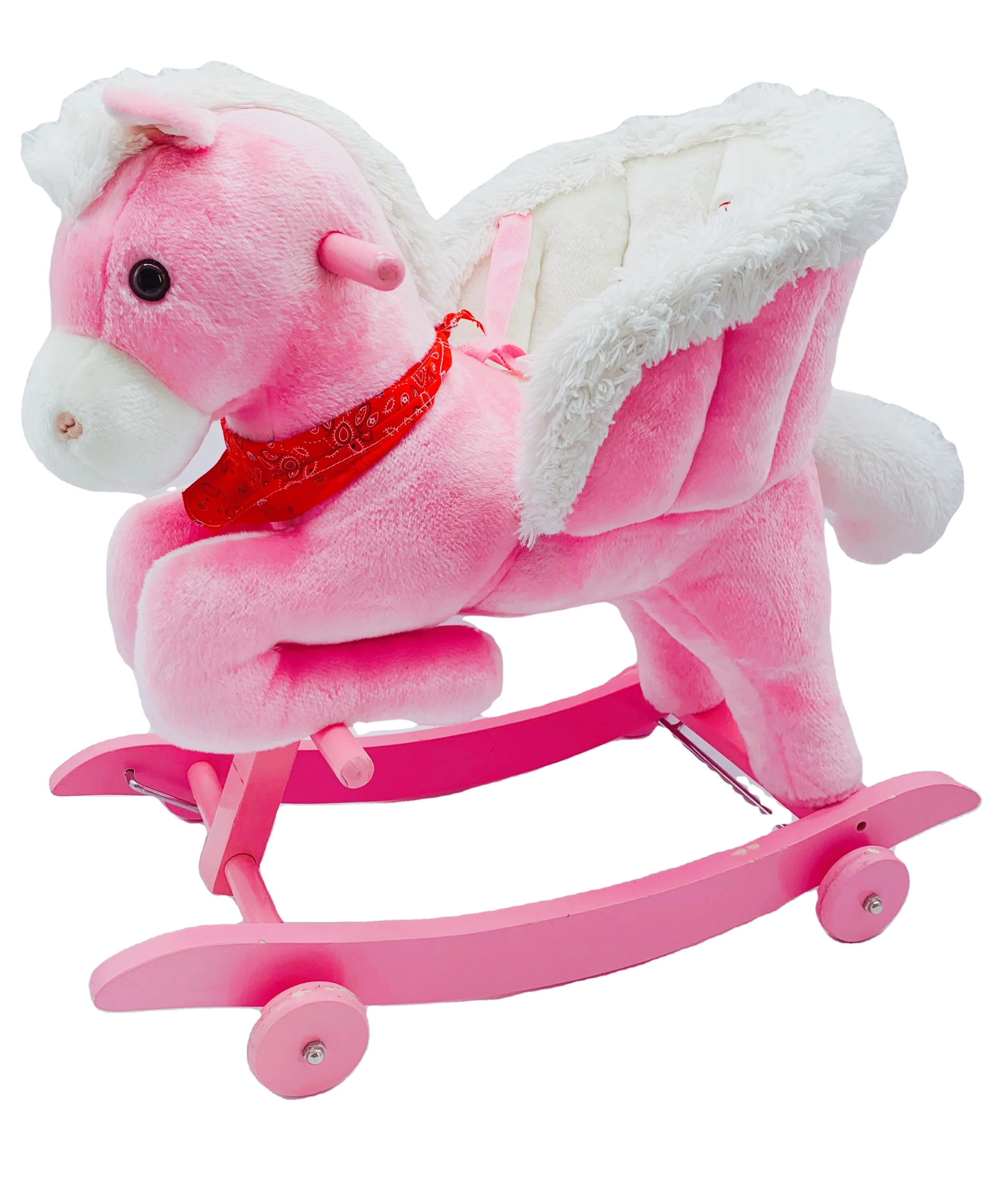 
Softer plush with wooden frame and wheel kids Rocking Horse with sound playing for children toy 