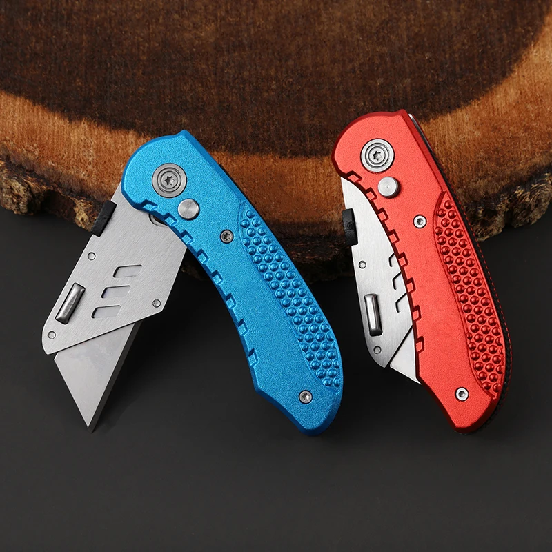 Free Sample Replaceable Blade Folding Aluminum Handle Utility Pocket Box Cutter Quick Change Blade Carpet Knife Drywall Cutter
