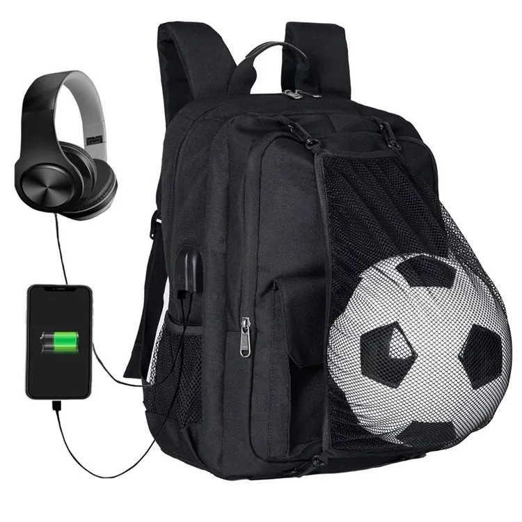 15.6 inch soccer school backpack laptop bag custom soccer backpack with usb charging port headphone jack
