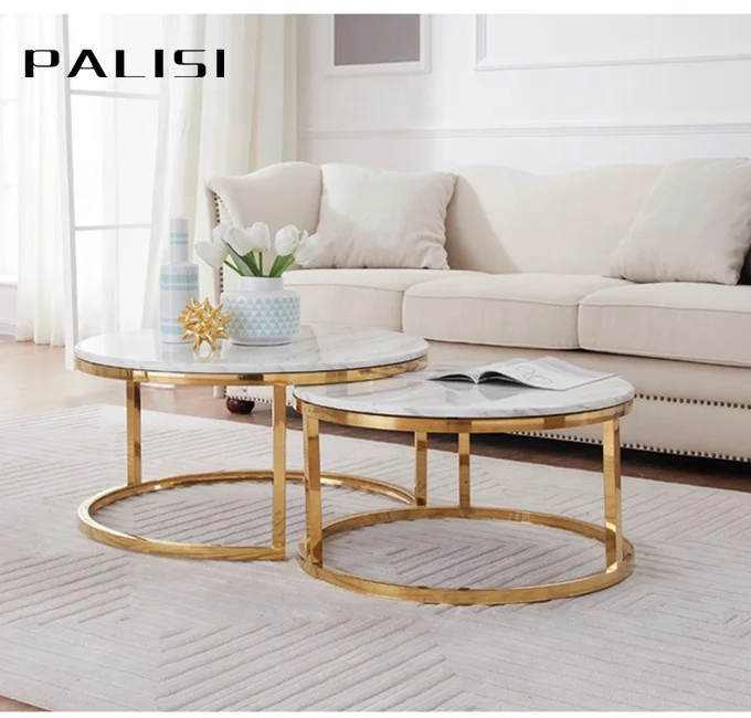 Modern Living Room Furniture Luxury Designer Center Table Set Gold Frame Marble Top Coffee Table