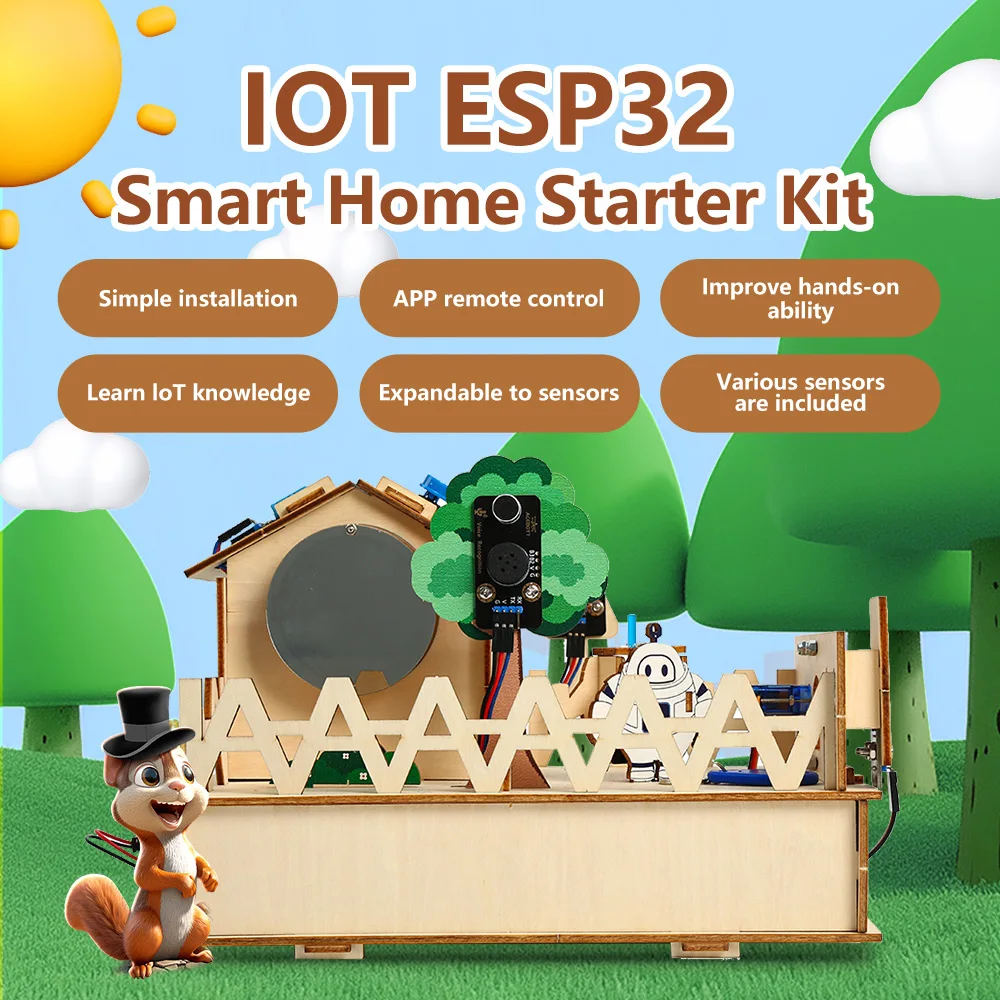 ACEBOTT ESP32 IoT Control Smart Home Starter Kit Automation Projects Wooden House STEM Learning Kit DIY for Arduino