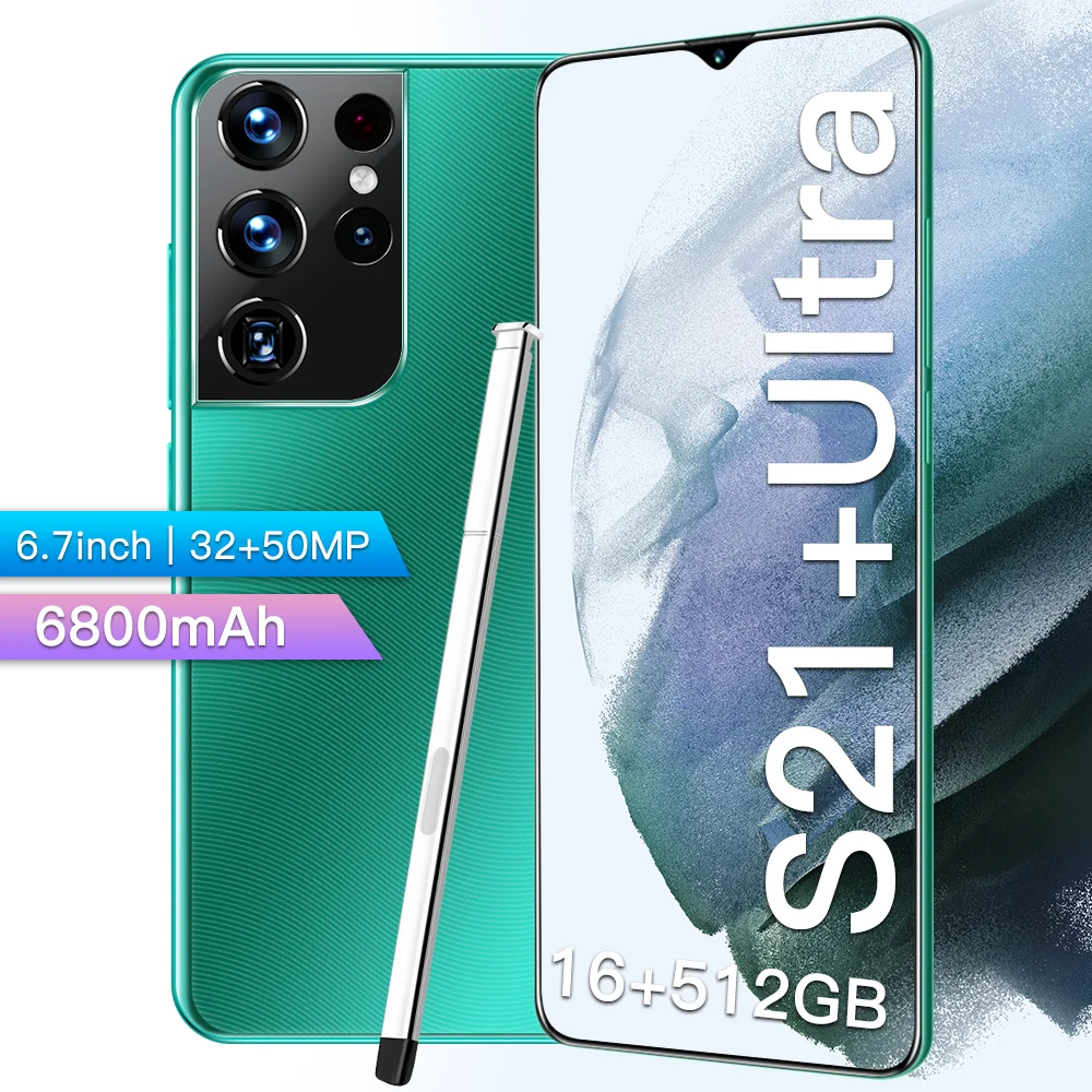 Global Version S21 Ultra smart phone 6.7 HD Inch Full Screen 16+512GB Dual SIM Smartphone 6800mAh Android Mobile Phone