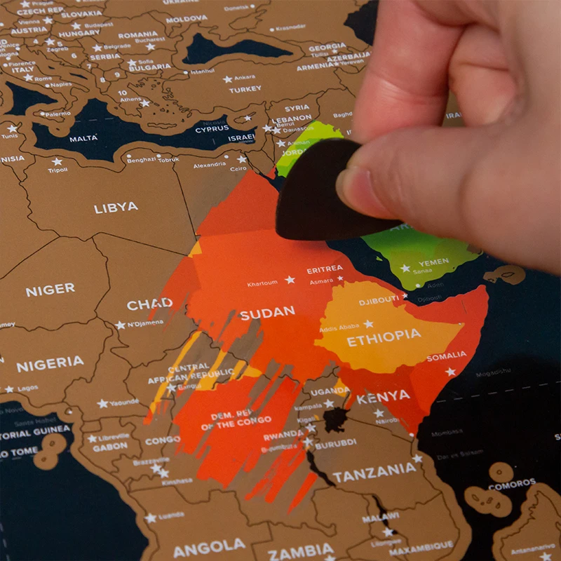 Big scratch off world map poster for travel with printed logo