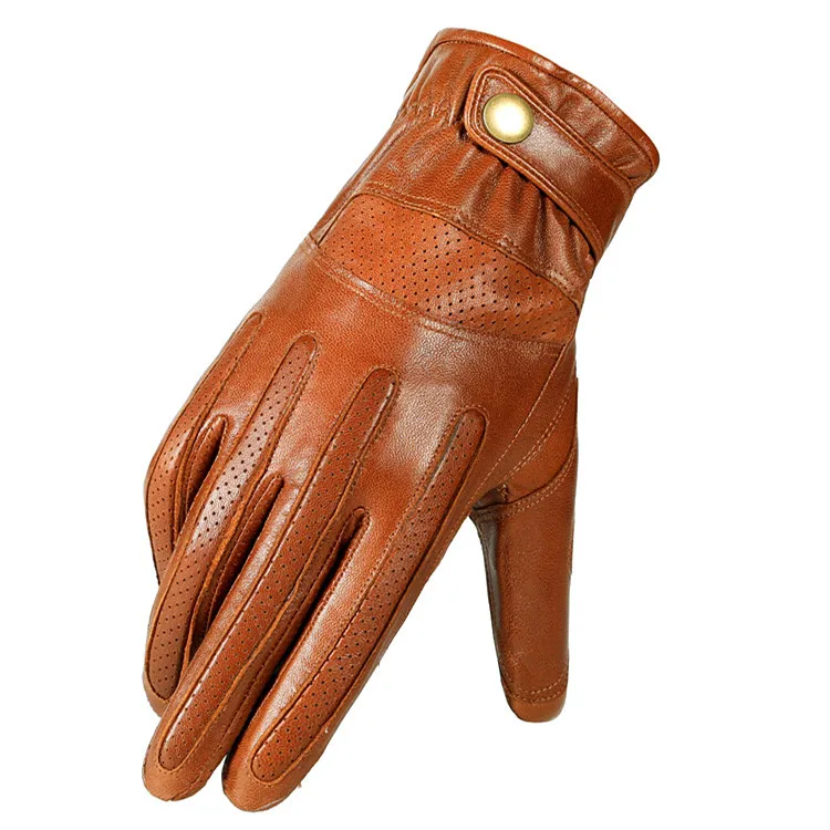 Mens Premium Brown Leather Motor Cycle Bike Motocross Gloves Retro Touchscreen Fingertip Motorcycle Racing Guantes Full Finger .