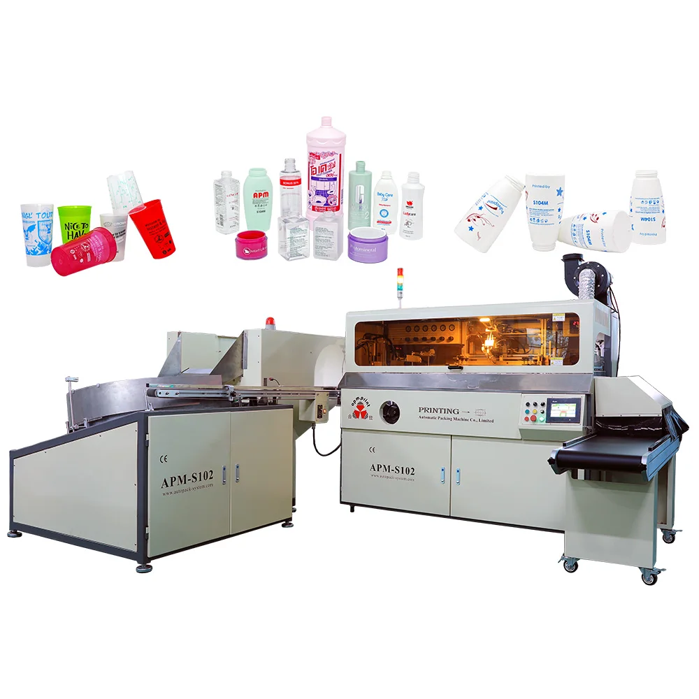 S102 auto screen printing equipment with LED or UV Dryer system silk screen printing for round oval square bottles serigraphie