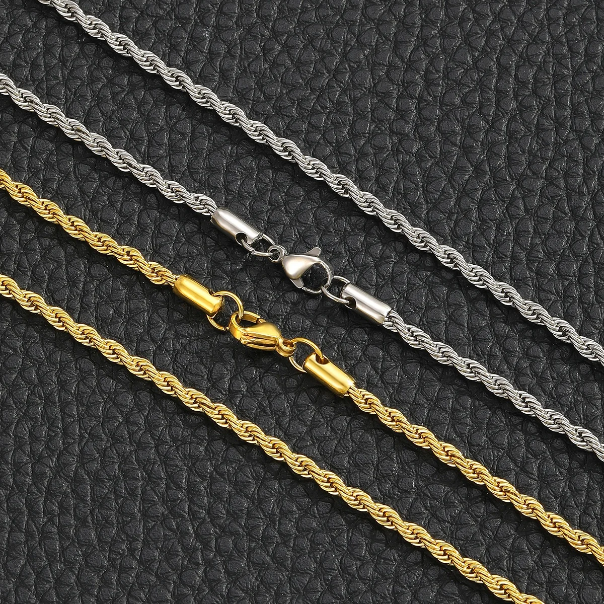 2/3/4/5/6mm Rope Chain Necklace Stainless Steel Never Fade Waterproof Choker Men Women Jewelry Gold Color Plated Chains Gift