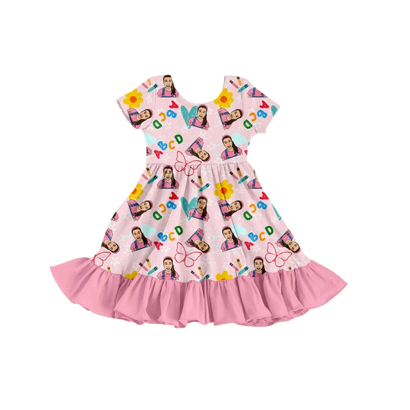 kids Girls back to school dress Clothing Factory Supplier boutique Rachel printed summer short sleeve Vestidos 2-14 Years