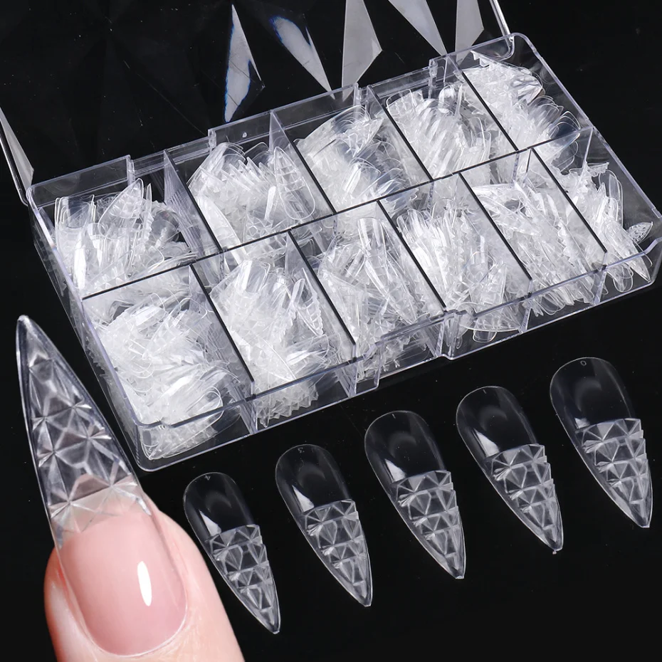 Yimart 500pc Clear Glaze Fake Nail Tips Square Stiletto Coffin Press on Nail Full Cover False Art Nail Capsules for Extension