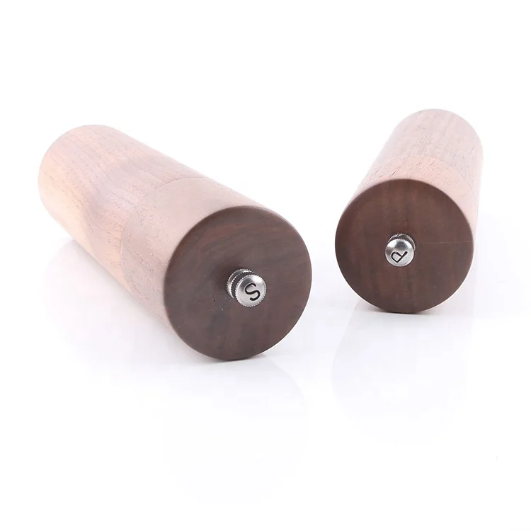 Walnut Wood Pepper Grinder Set Refillable With Tray, Customized Material, Size and Shape Same Acacia Wood Salt and Pepper Mill