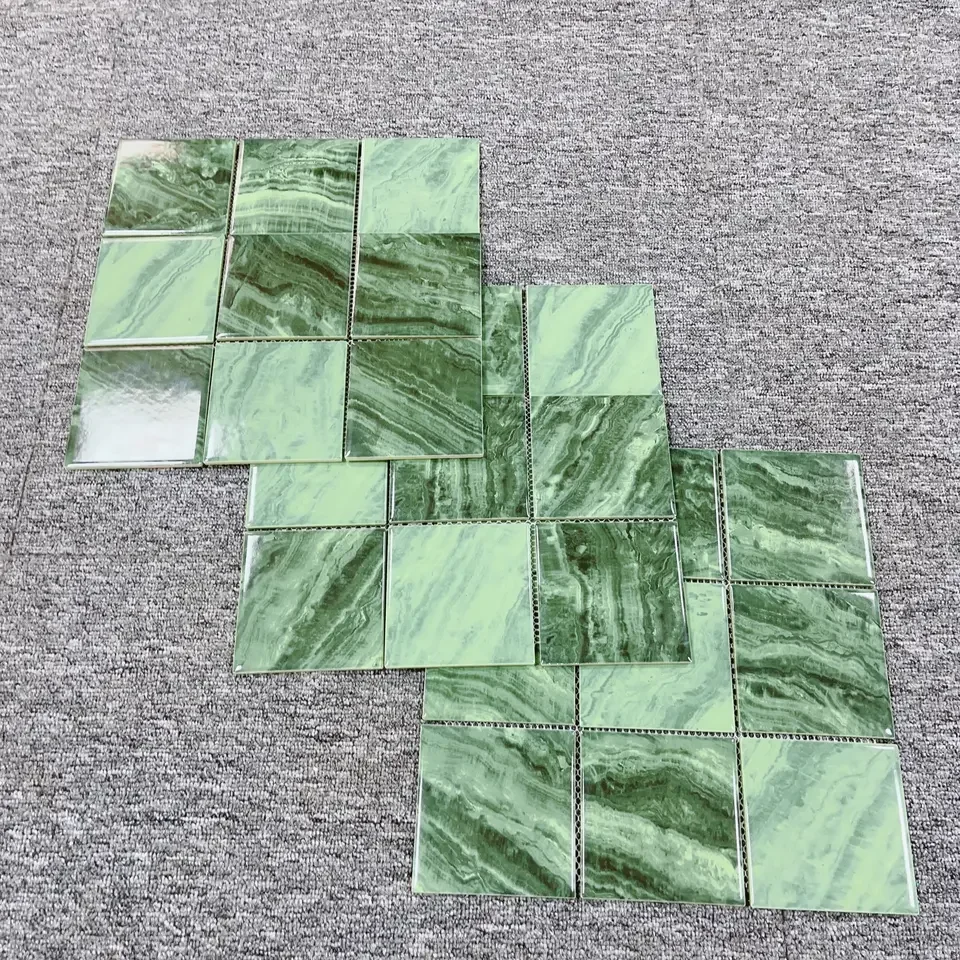 Hotel Projects Custom Square Green Crystal Glass Ceramic Swimming Mosaic Pool Tiles
