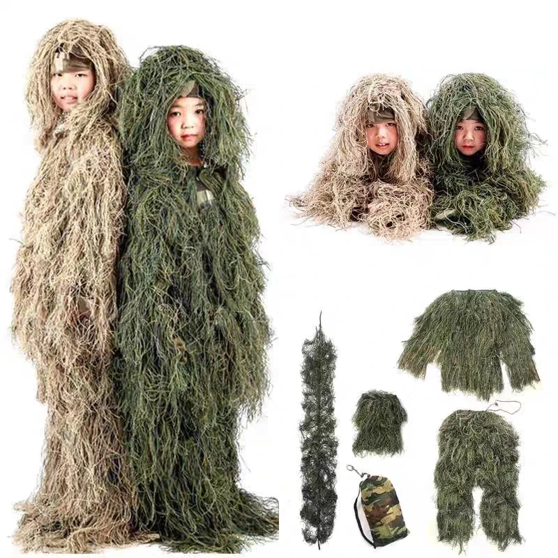 Hunting Kids Children Woodland Camo Sniper Ghillie Suit Clothes Woodland Tactical Uniform Army Clothing Ghillie Suit