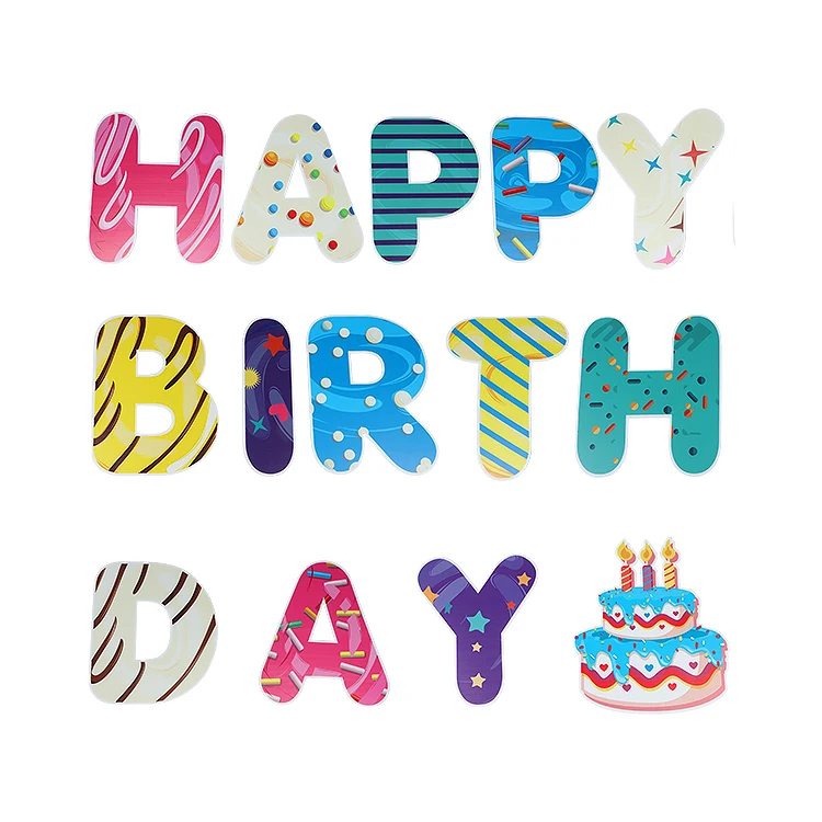 
Customized colorful plastic corrugated cardboard happy birthday yard letter decoration with pile lawn sign board 