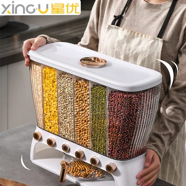 Xingyou Automatic 10kg kitchen multifunction food Sealed Moisture-proof Insect-proof Rice Bucket cereals multi grain dispenser