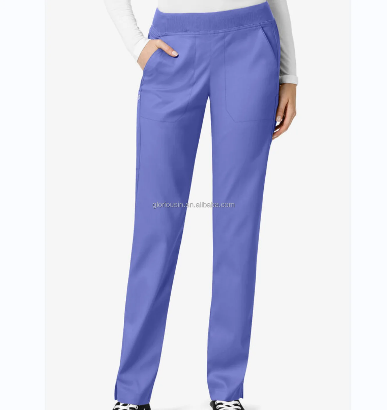 GloriouIn Female Classic Scrubs Pants 3 pockets Nurse Scrubs Set Hospital Doctor Clinic Wholesale Medical Uniform Rib Elastic