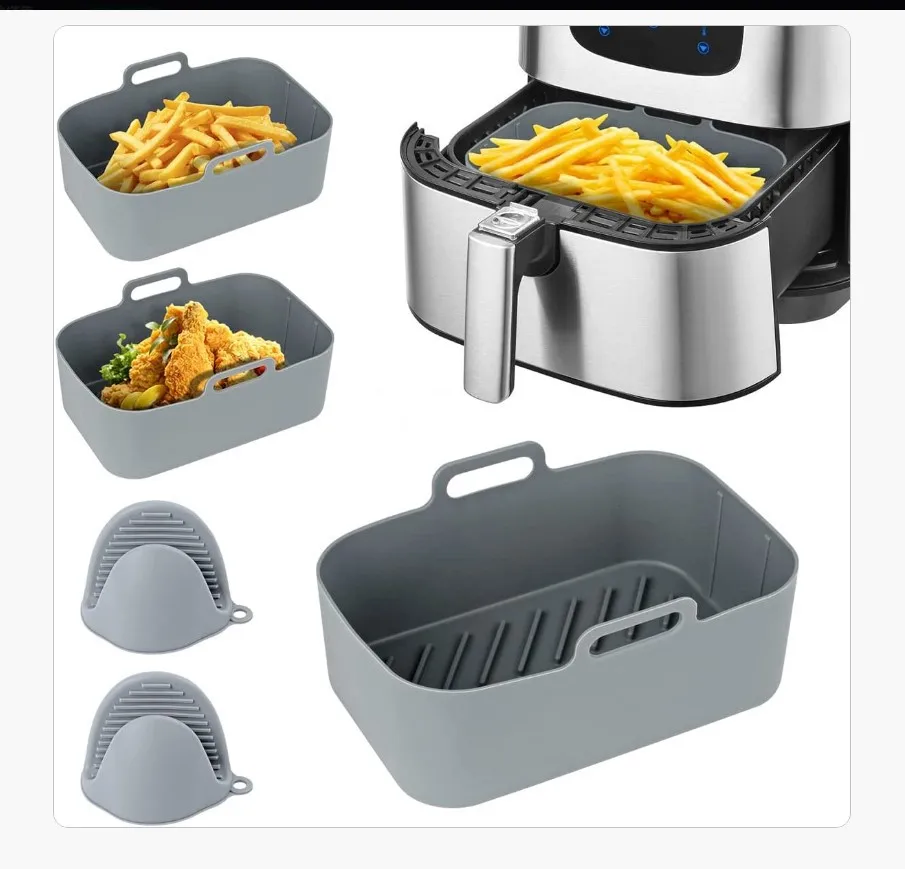 Rectangle reusable food safe air fryer air fryer silicone pot basket liner silicone baking pan with air circulation  for ninja