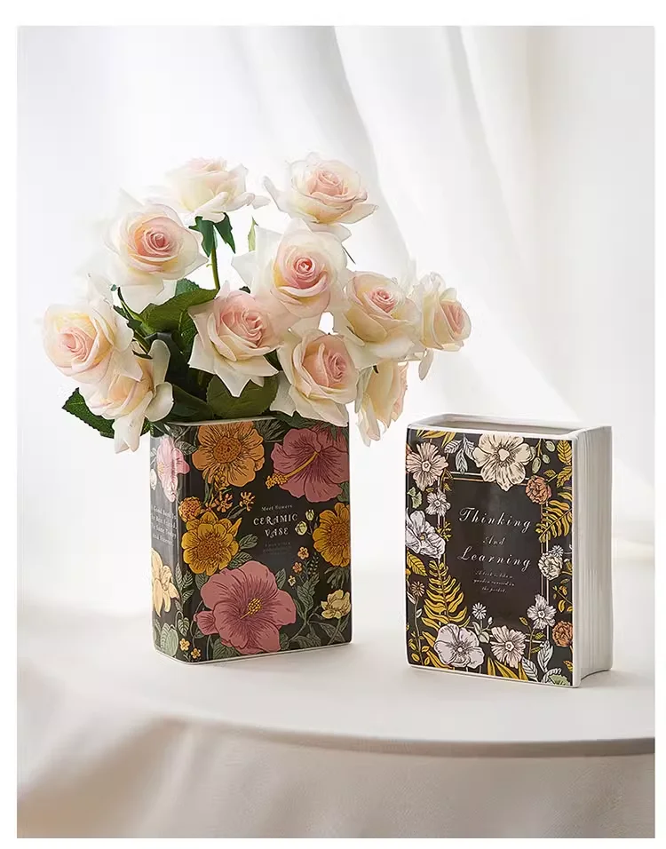 Factory wholesale luxury Nordic style ceramic book vase with flowers for home decor wedding living room table