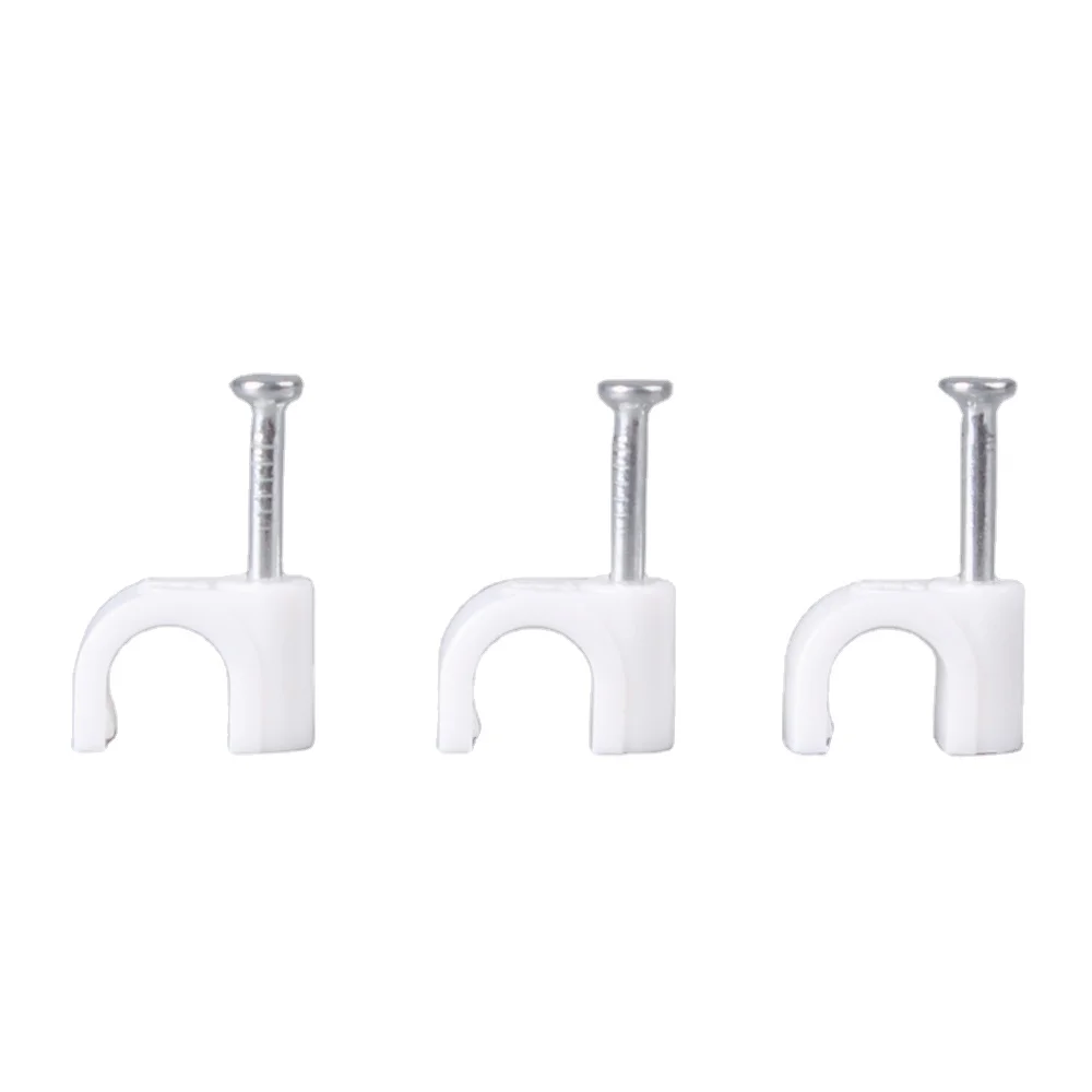 White Flat Nail Wire Circle Path Cable Clips