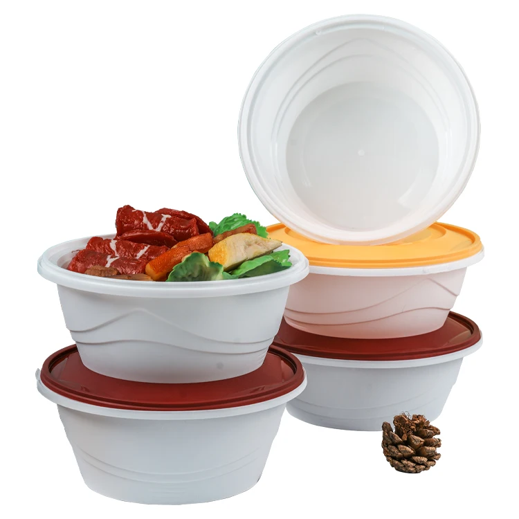 Plastic Disposable Hot Soup Salad Bowls With Lid For Catering Customized Logo Printing Round Food Container