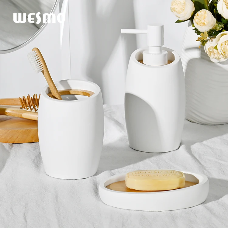 Modern simple Resin White  home accessories 4 piece polyresin bathroom set bathroom decor luxury bath accessories soap set