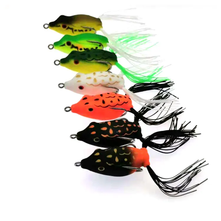 Topwater Frog Lure 55mm 12g Jumping Soft Inset Bait Hollow Body Plastic for Bass Snakehead Pike fishing tackle Dual-hooks