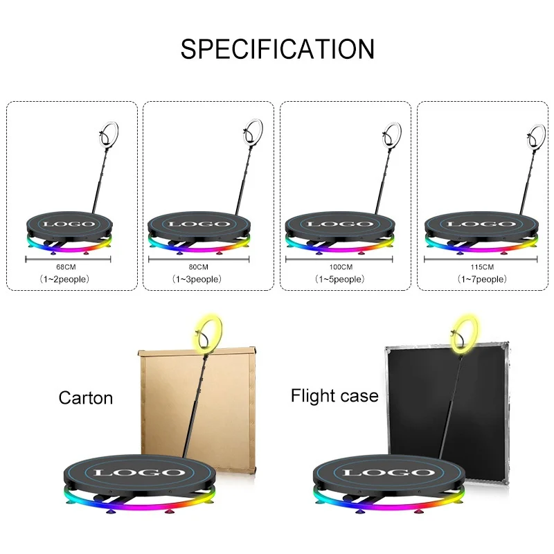 Hot sell Photo Booth Props 360 Slow Motion Selfie Spinning Digital Photo Booth With Ring Light Remote Control Free accessories