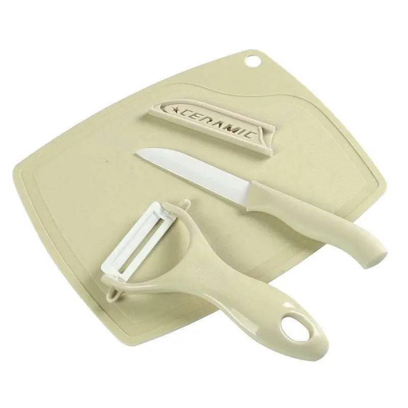 2024 hot sale  kitchen tools New Style Kitchen Use Multicolor Ceramic Fruit Knife Peeler Cutting Board 3pcs Set