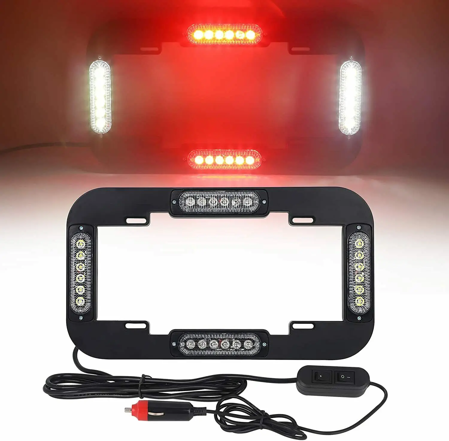 18 Flashing Patterns Multi Colors LED Warning Licence Plate Lights 12V 24V 24W Number Plate Stroke Light Traffic Safety Alarm