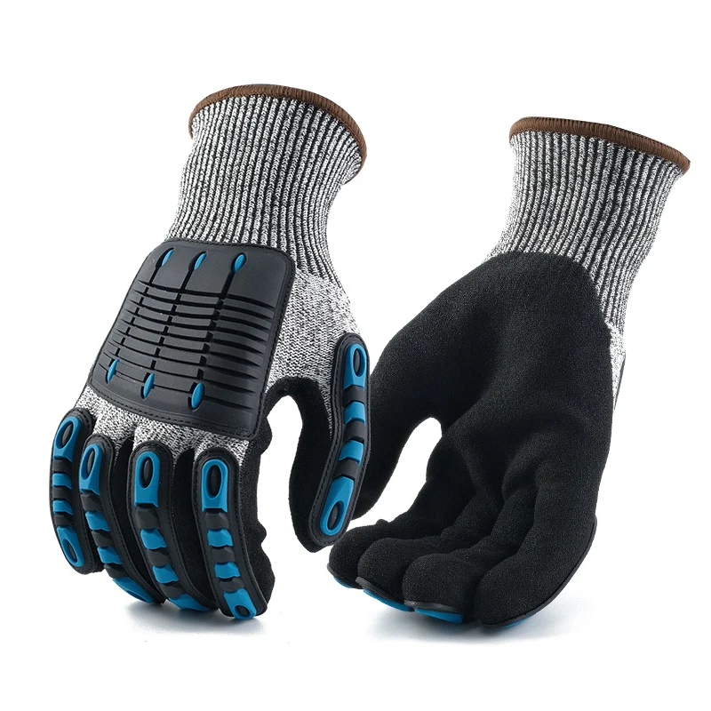 A5 HPPE 13 Gauge Knitted Sandy Nitrile Coated Cut Resistant Anti Impact Palm Industrial Working Safety TPR Gloves