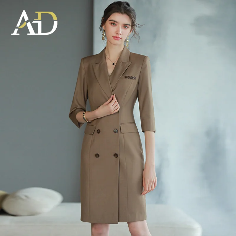 Korean Fashion beautiful Uniform woman elegant dress buttons half sleeves office lady dresses supply