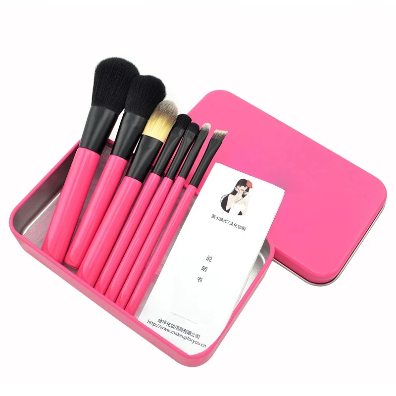 
High quality 7 pieces wooden natural fiber hair make up brush free sample rose red makeup brush set 