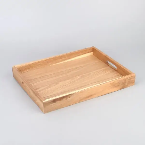 Wholesale Wooden Tableware Hotel Restaurant Tray Decoration Round Tray Walnut Real Wood Serving Tray With Handles