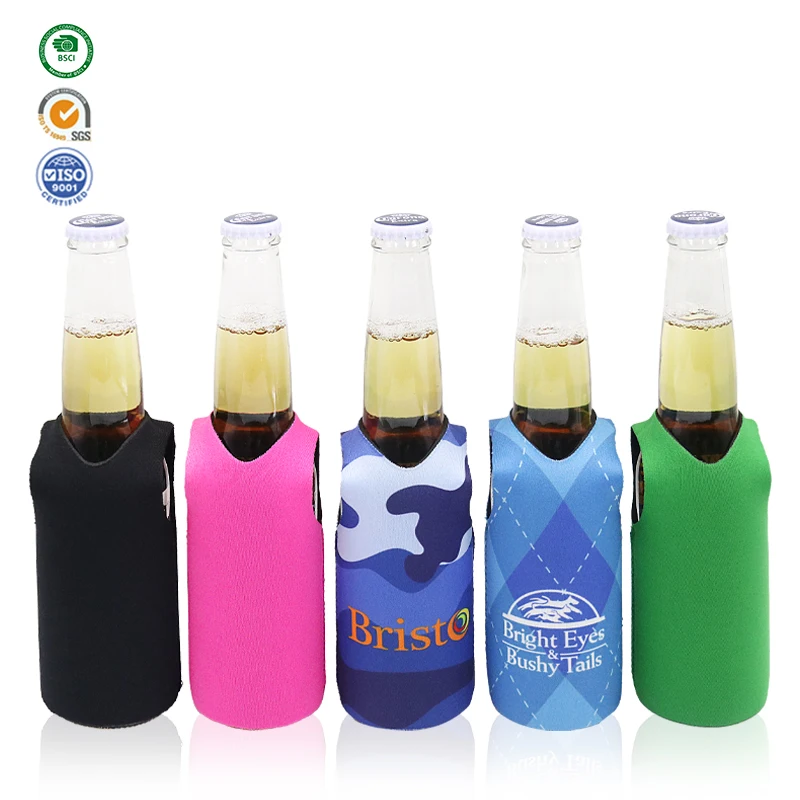 Free printed logo can be cooler neoprene beer coffee reusable Vest Shape Bottle Cooler
