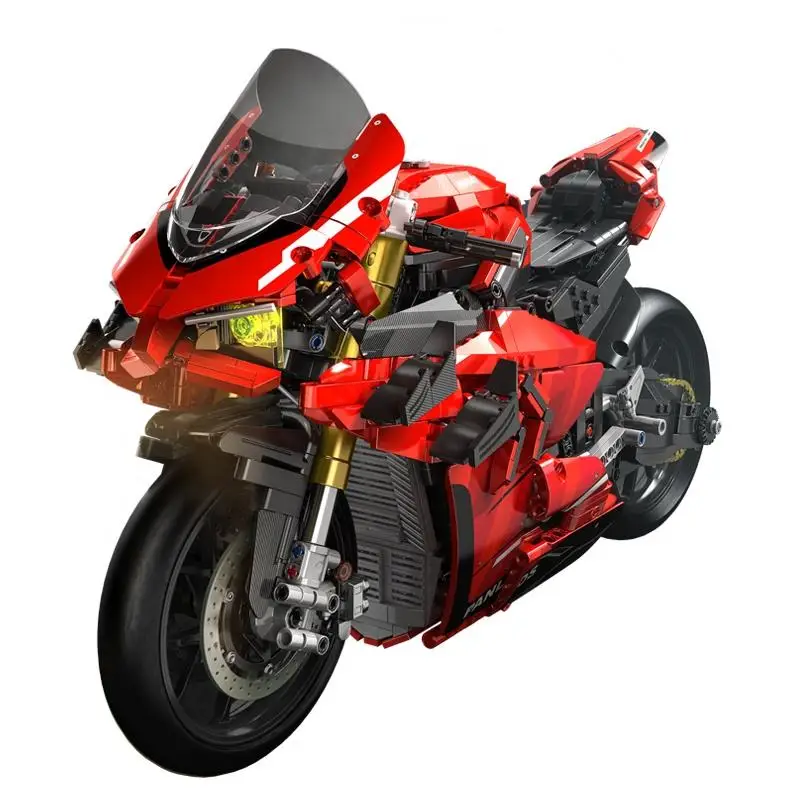 Panlos Glowing Version Simulation Movable 672101 Ducati Motorcycle 1:5 Small Particle Assembly Building Block Set Toys