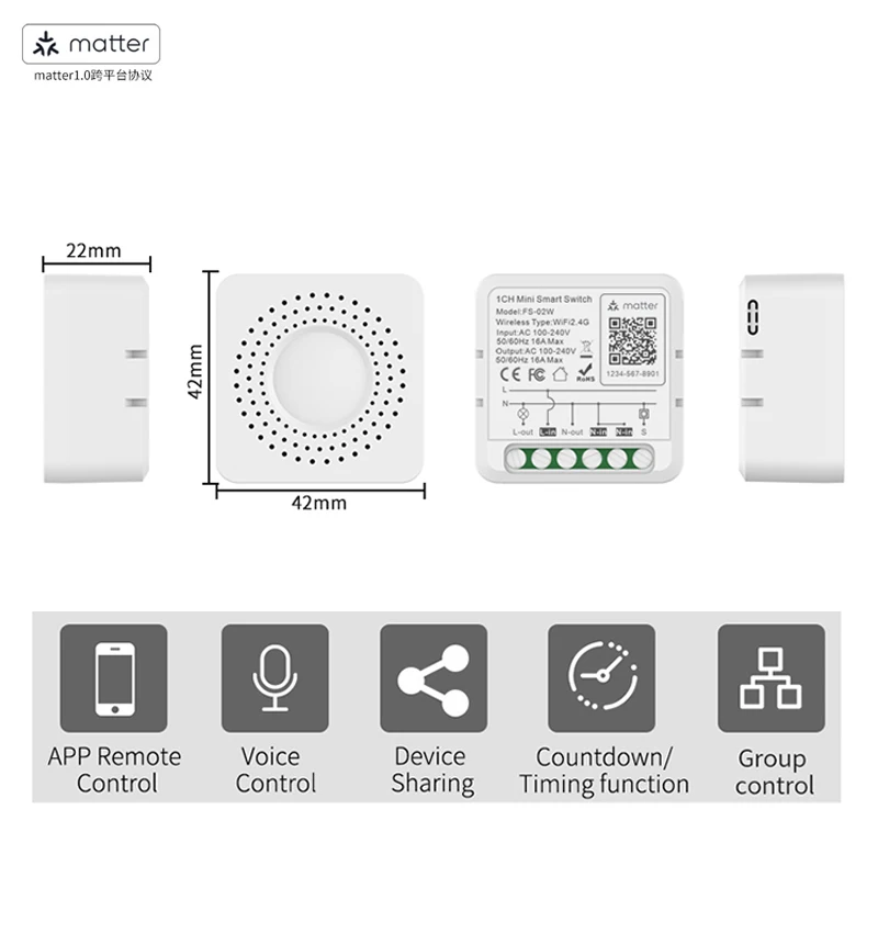 Matter smart switch zigbee Tuya 16A Mini Switch Smart Breaker Works With Alexa Google Home