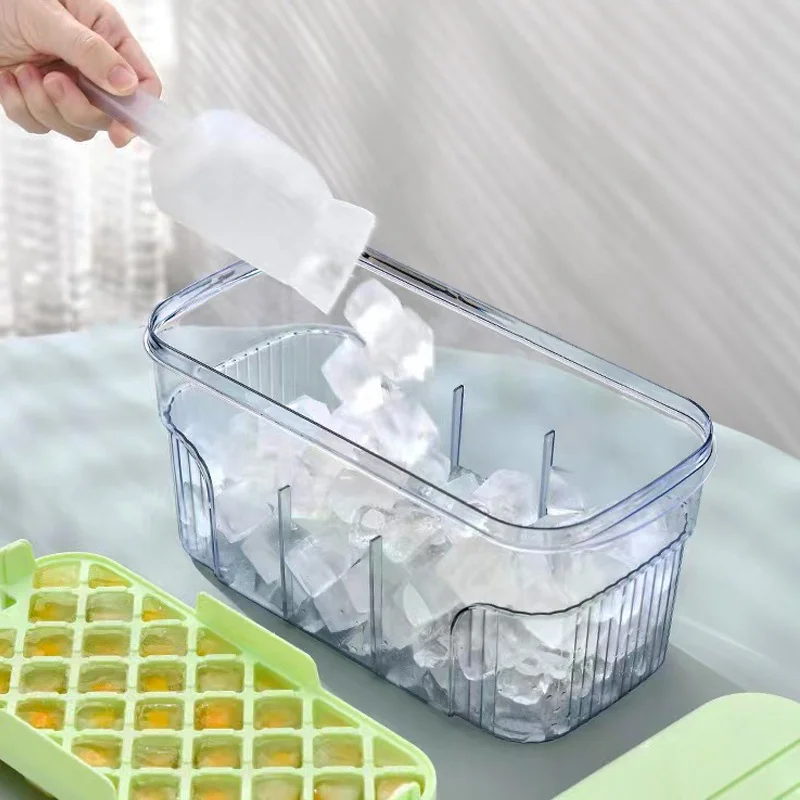 Household Kitchen Refrigerator Square Whiskey ice Maker Storage With Lid Silicone Mold Box  Molde Ice Cube Tray