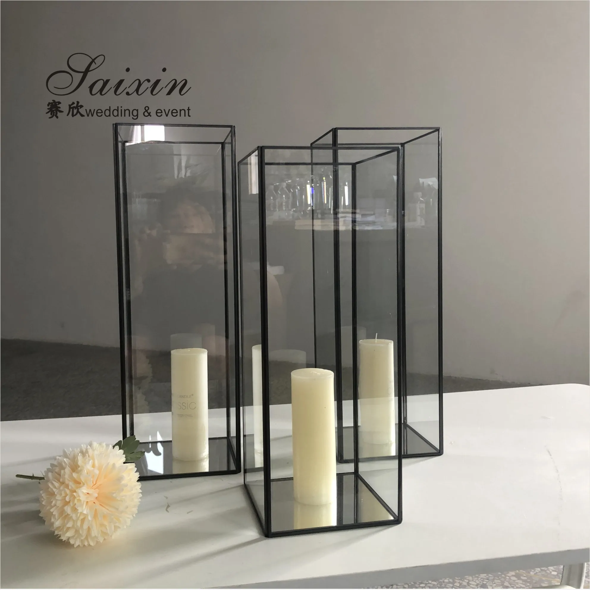 ZT-064 Tall Glass lamp candle holders for wedding party decoration centerpieces
