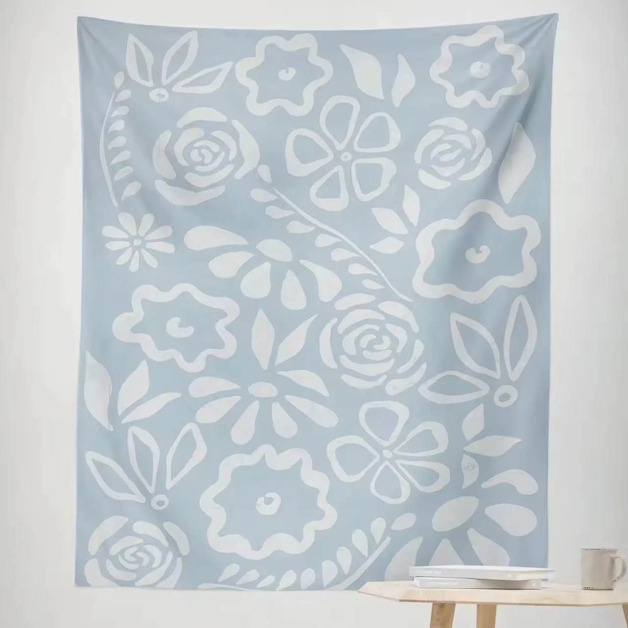 Mandala Tapestry Wall Hanging Bohemian Hippie White Tapestry Sketched Floral Print Tapestries for Home Bedroom Wall Deco