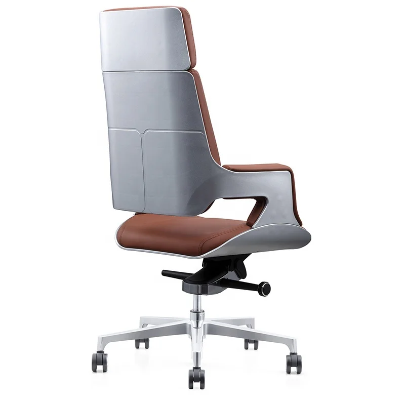 High back polished self weight chassis light brown pu leather swivel executive leather office chair